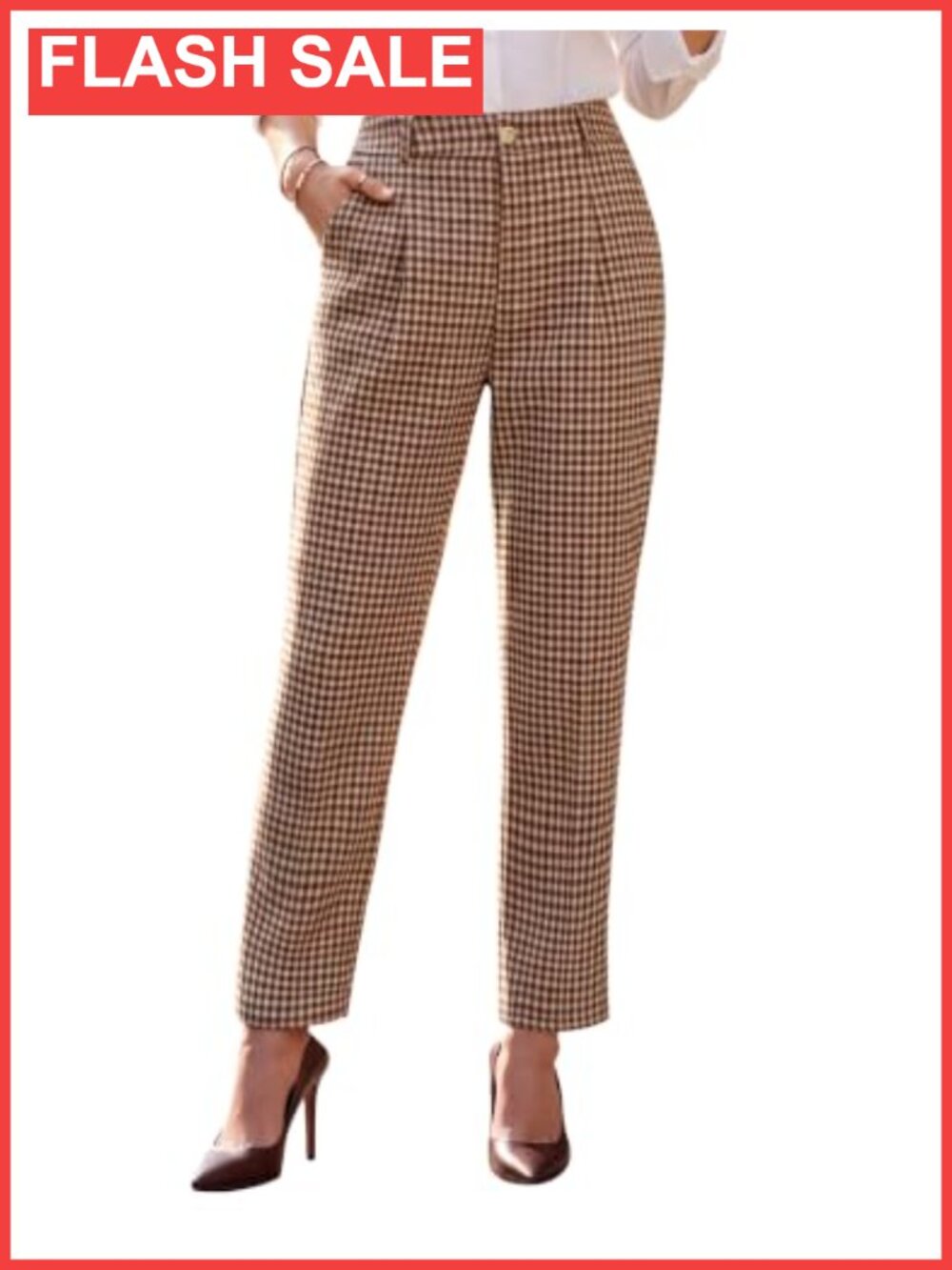 High Waisted Straight Leg Gingham Plaid Trousers